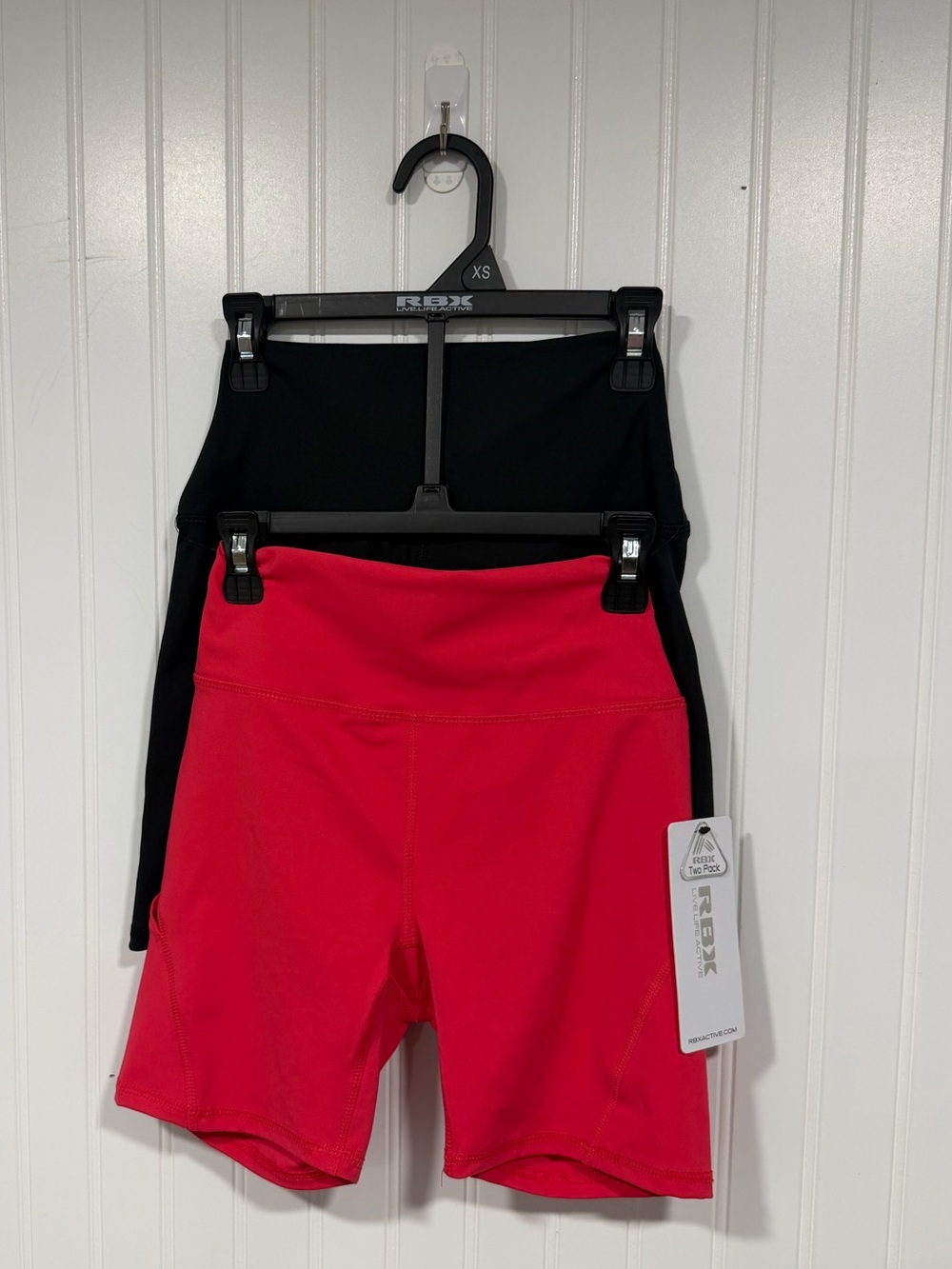RBX Women’s Biker Shorts 2-Pack Colorblock Red/Black Stretch Knit XS